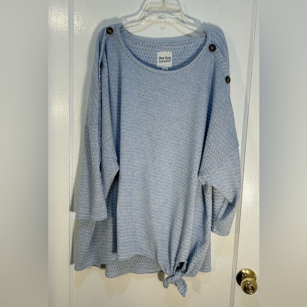 New York Laundry Women’s 3X Blue Sweater W/ Button Embellishments on Shoulder